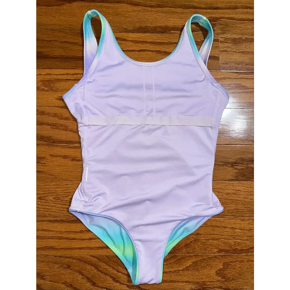 Athleta Girl Scoop Aura Ombre Blue Purple One Piece Swimsuit Size M 8-10